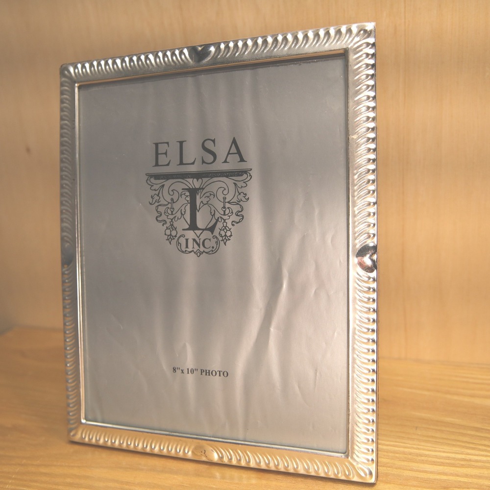 Elsa L Inc 8x10 Silver Rope Border Picture Frame Heart Accents Tabletop Wall